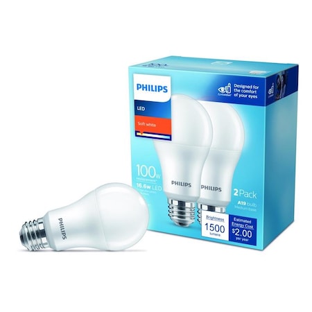 Philips Philips A19 E26 (Medium) LED Bulb Soft White 100 Watt Equivalence 2 pk 575886